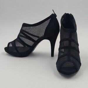 A. Marinelli Black Bootie Heels - Sleek Mesh & Suede Strap Design - NEVER WORN